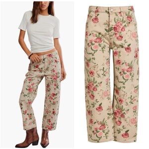 We The Free Floral Boyfriend Jeans - Cream and Pink